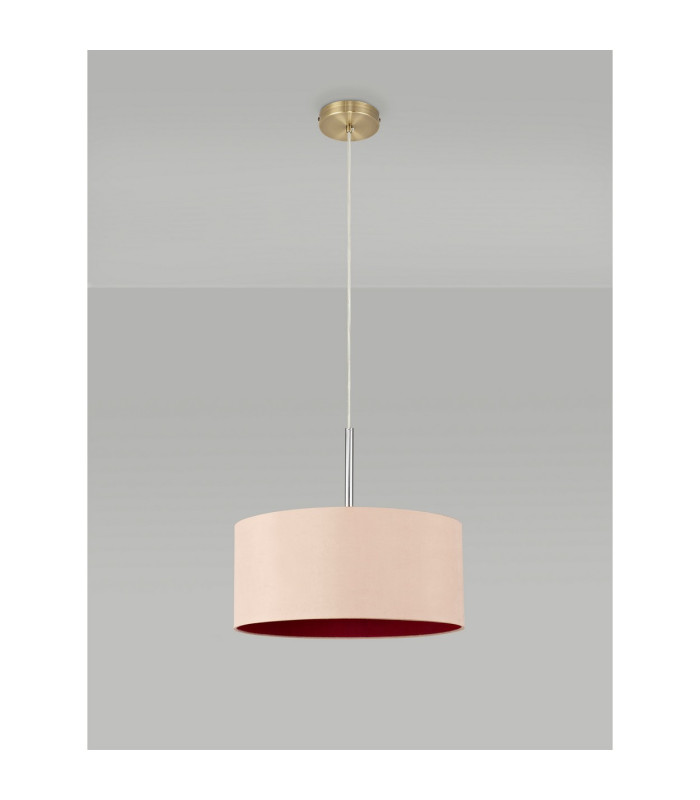 Baymont Antique Brass E27 Single Pendant With 40cm x 18cm Dual Faux Silk Shade Antique Gold/Ruby-12