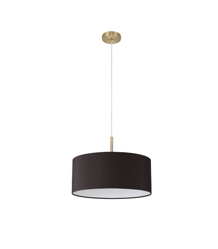 Baymont Antique Brass E27 Single Pendant With 40cm x 18cm Faux Silk Shade Black/White Laminate-5