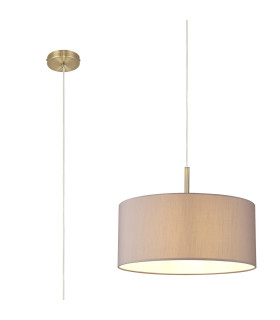 Baymont Antique Brass E27 Single Pendant With 40cm x 18cm Faux Silk Shade Grey/White Laminate-1
