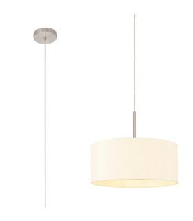 Baymont Satin Nickel E27 Single Pendant With 40cm x 18cm Faux Silk Shade Ivory Pearl/White Laminate-1
