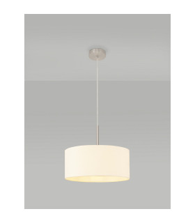 Baymont Satin Nickel E27 Single Pendant With 40cm x 18cm Faux Silk Shade Ivory Pearl/White Laminate-2