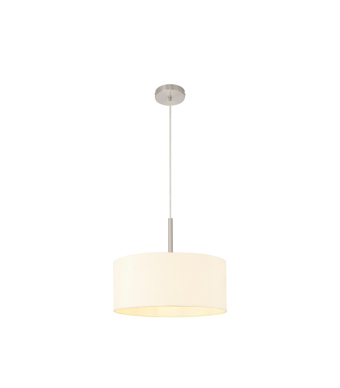 Baymont Satin Nickel E27 Single Pendant With 40cm x 18cm Faux Silk Shade Ivory Pearl/White Laminate-4