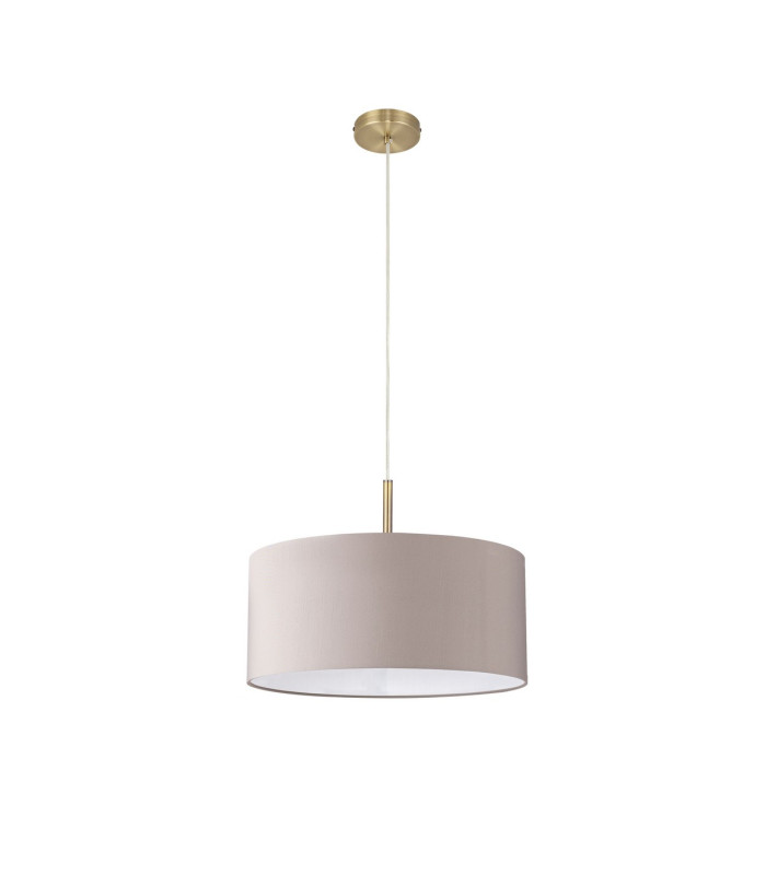 Baymont Antique Brass E27 Single Pendant With 40cm x 18cm Faux Silk Shade Grey/White Laminate-5
