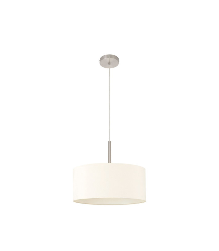 Baymont Satin Nickel E27 Single Pendant With 40cm x 18cm Faux Silk Shade Ivory Pearl/White Laminate-5