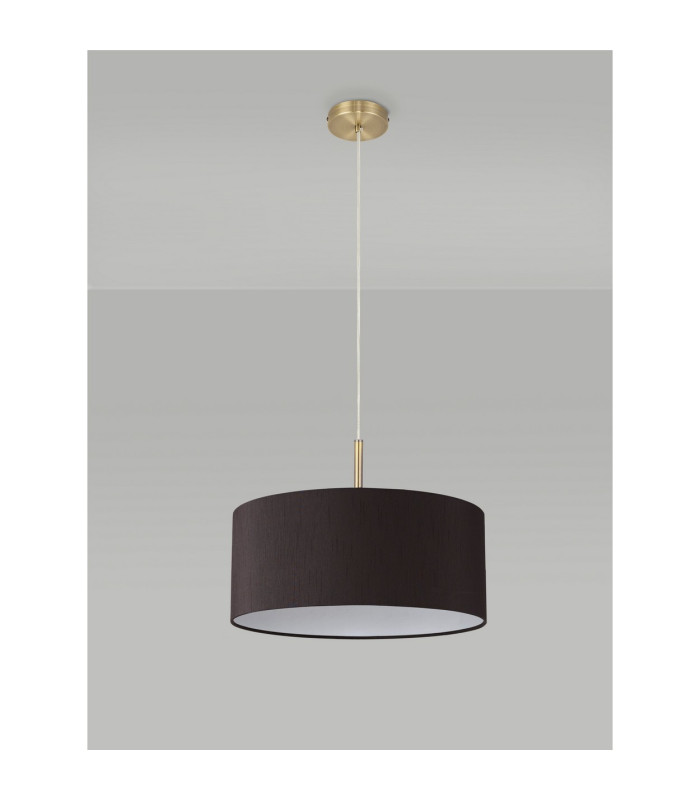 Baymont Antique Brass E27 Single Pendant With 40cm x 18cm Faux Silk Shade Black/White Laminate-12