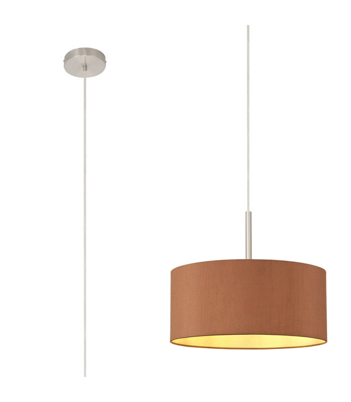 Baymont Satin Nickel E27 Single Pendant With 40cm x 18cm Dual Faux Silk Shade Raw Cocoa/Grecian Bronze-1