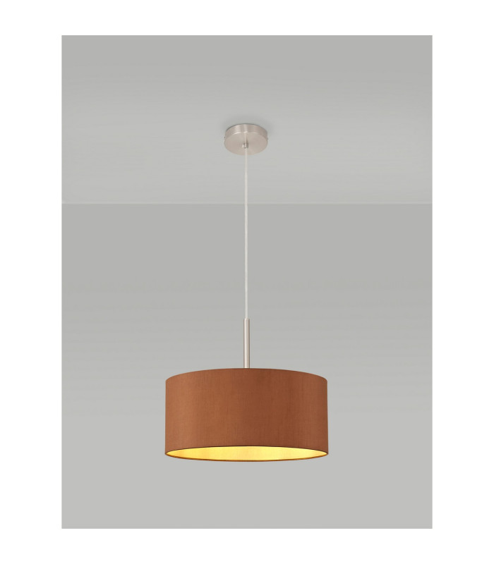 Baymont Satin Nickel E27 Single Pendant With 40cm x 18cm Dual Faux Silk Shade Raw Cocoa/Grecian Bronze-2