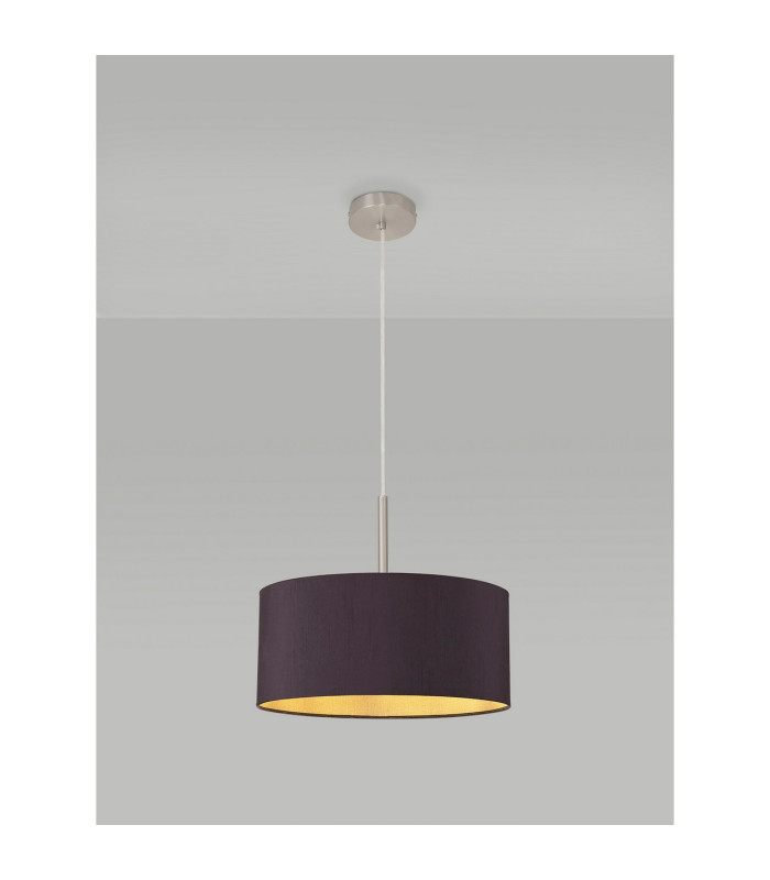 Baymont Satin Nickel E27 Single Pendant With 40cm x 18cm Dual Faux Silk Shade Midnight Black/Green Olive-2