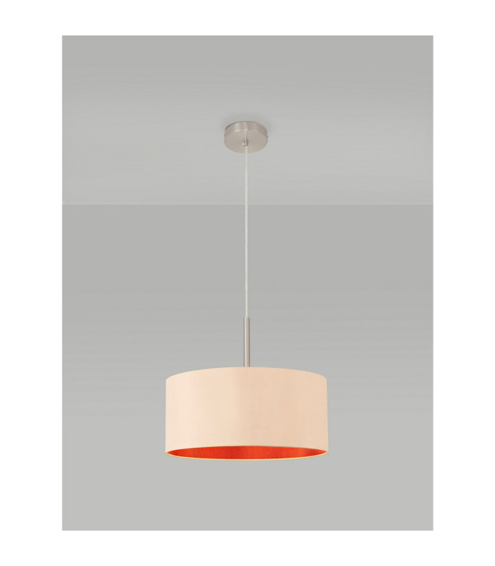 Baymont Satin Nickel E27 Single Pendant With 40cm x 18cm Dual Faux Silk Shade Antique Gold/Ruby-2