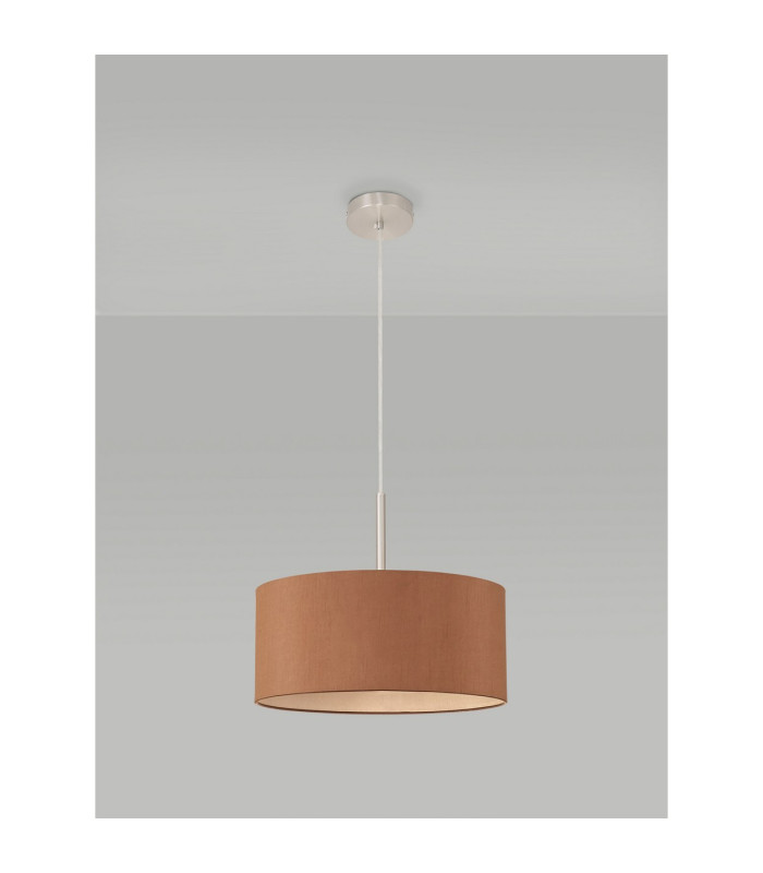Baymont Satin Nickel E27 Single Pendant With 40cm x 18cm Dual Faux Silk Shade Raw Cocoa/Grecian Bronze-12