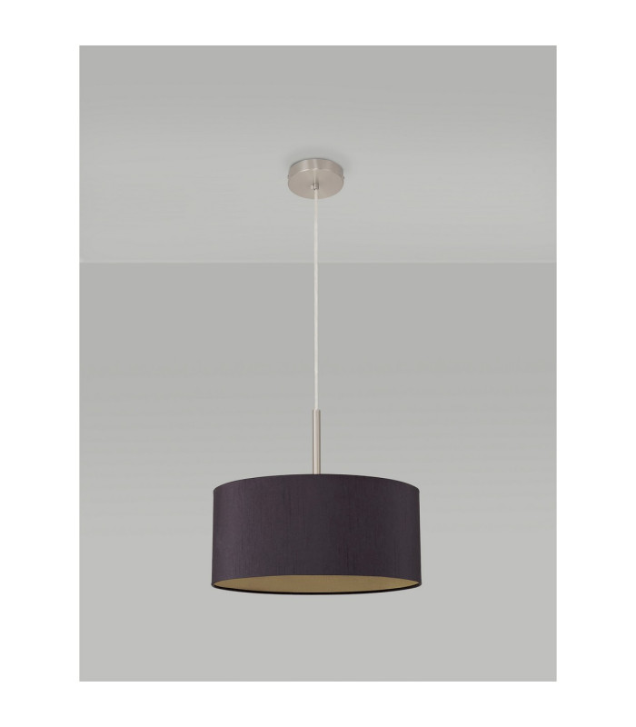 Baymont Satin Nickel E27 Single Pendant With 40cm x 18cm Dual Faux Silk Shade Midnight Black/Green Olive-12