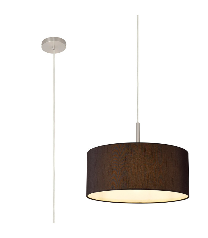 Baymont Satin Nickel E27 Single Pendant With 40cm x 18cm Faux Silk Shade Black/White Laminate-1
