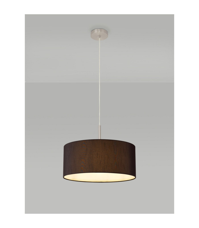 Baymont Satin Nickel E27 Single Pendant With 40cm x 18cm Faux Silk Shade Black/White Laminate-2