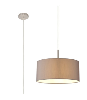 Baymont Satin Nickel E27 Single Pendant With 40cm x 18cm Faux Silk Shade Grey/White Laminate-1