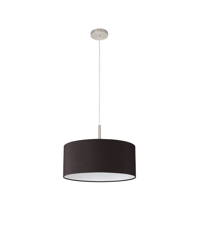 Baymont Satin Nickel E27 Single Pendant With 40cm x 18cm Faux Silk Shade Black/White Laminate-5