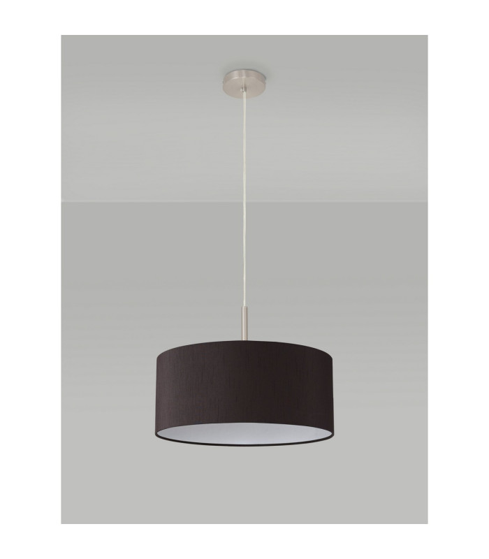 Baymont Satin Nickel E27 Single Pendant With 40cm x 18cm Faux Silk Shade Black/White Laminate-12
