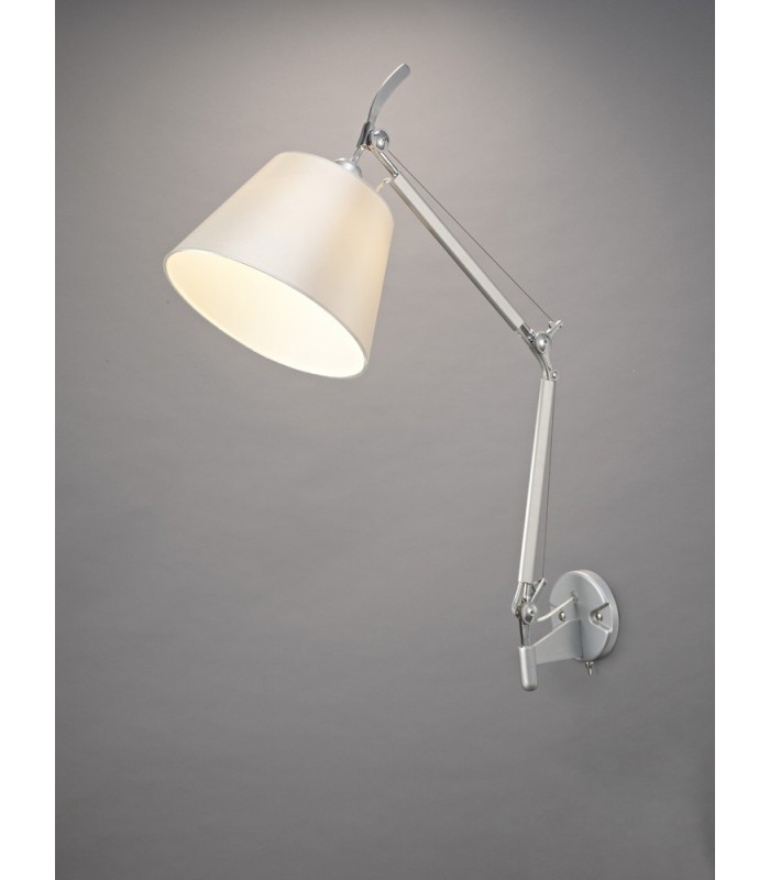 Adjustable Switched Wall Light 1 Light E27 Silver, Polished Chrome c, w Cream Pearl Shade - 2