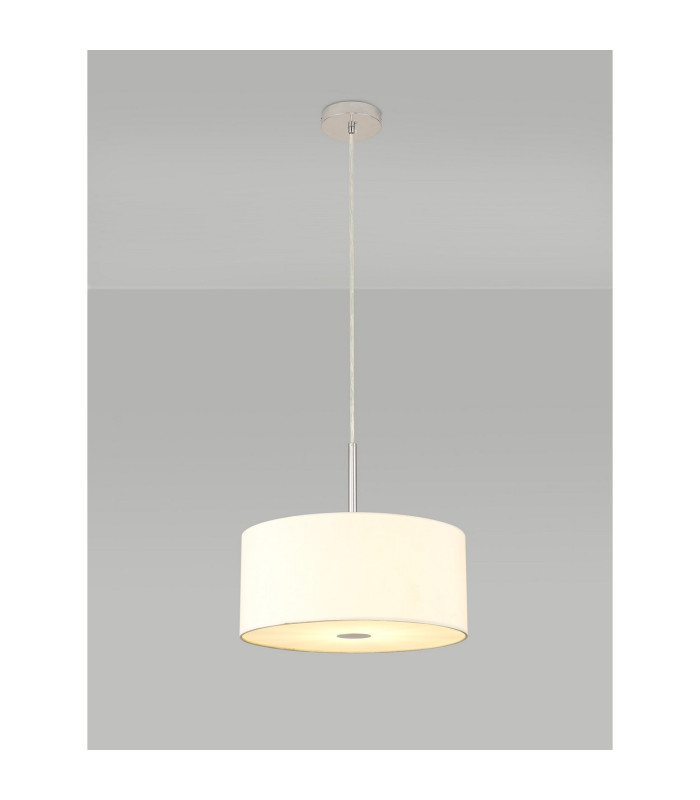 Baymont Polished Chrome E27 Single Pendant With 40cm x 18cm Faux Silk Shade Ivory Pearl/White Laminate-2