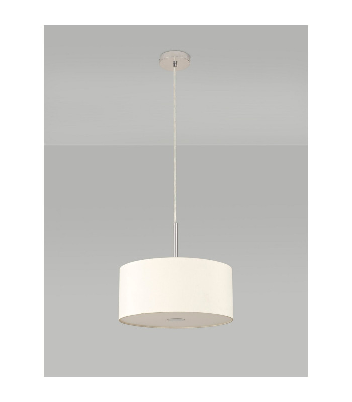 Baymont Polished Chrome E27 Single Pendant With 40cm x 18cm Faux Silk Shade Ivory Pearl/White Laminate-14