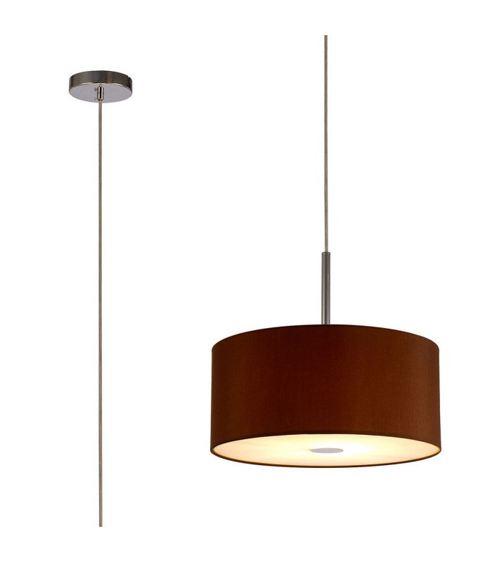 Baymont Polished Chrome E27 Single Pendant With 40cm x 18cm Dual Faux Silk Shade Raw Cocoa/Grecian Bronze-1