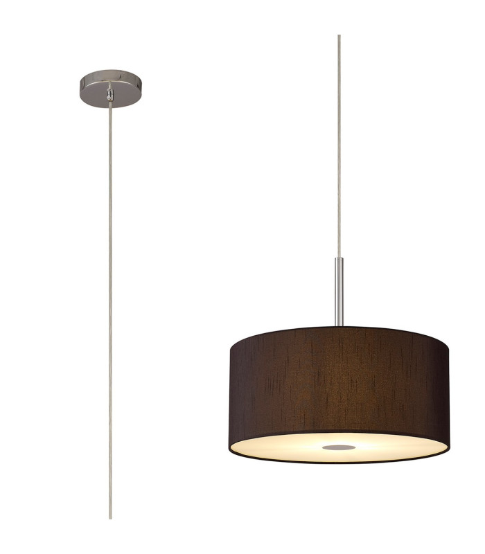 Baymont Polished Chrome E27 Single Pendant With 40cm x 18cm Faux Silk Shade Black/White Laminate-1
