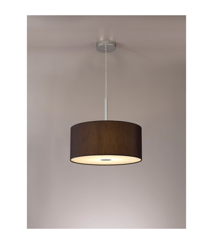 Baymont Polished Chrome E27 Single Pendant With 40cm x 18cm Faux Silk Shade Black/White Laminate-2