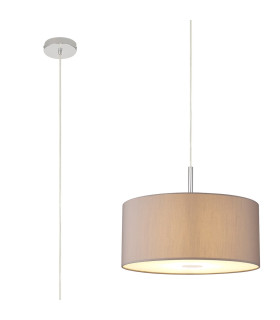 Baymont Polished Chrome E27 Single Pendant With 40cm x 18cm Faux Silk Shade Grey/White Laminate-1