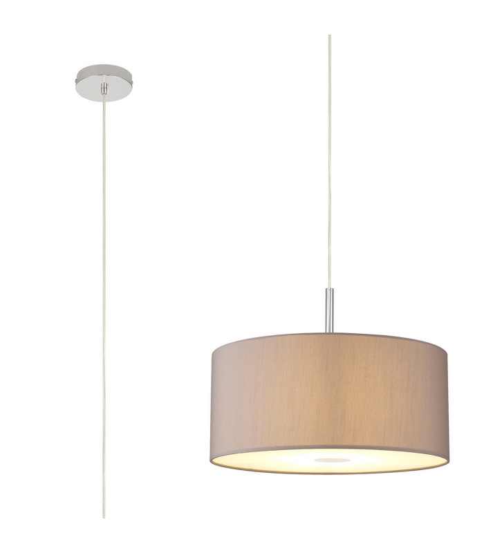 Baymont Polished Chrome E27 Single Pendant With 40cm x 18cm Faux Silk Shade Grey/White Laminate-1