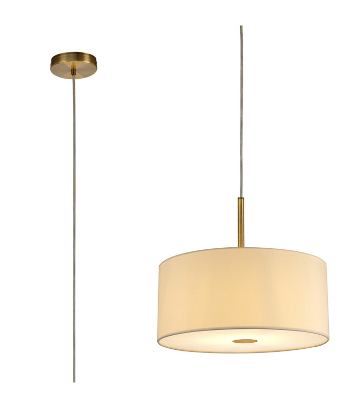 Baymont Antique Brass E27 Single Pendant With 40cm x 18cm Faux Silk Shade Ivory Pearl/White Laminate-1