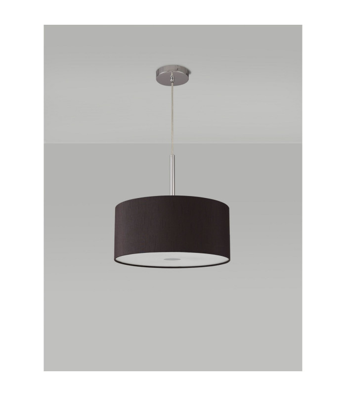 Baymont Polished Chrome E27 Single Pendant With 40cm x 18cm Faux Silk Shade Black/White Laminate-14