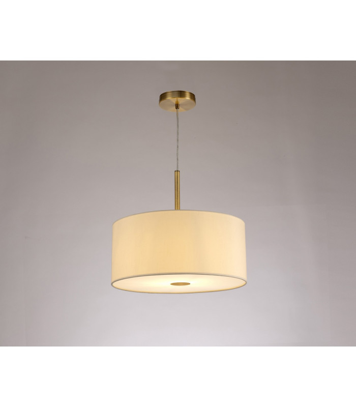 Baymont Antique Brass E27 Single Pendant With 40cm x 18cm Faux Silk Shade Ivory Pearl/White Laminate-2