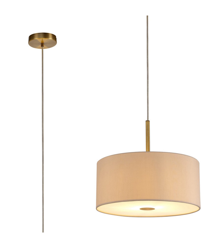 Baymont Antique Brass E27 Single Pendant With 40cm x 18cm Dual Faux Silk Shade Nude Beige/Moonlight-1