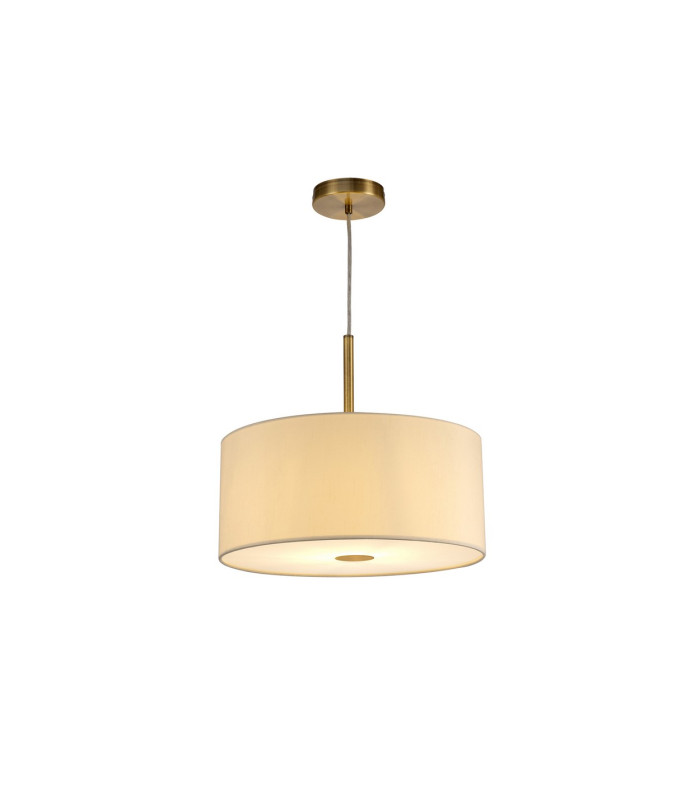 Baymont Antique Brass E27 Single Pendant With 40cm x 18cm Faux Silk Shade Ivory Pearl/White Laminate-4