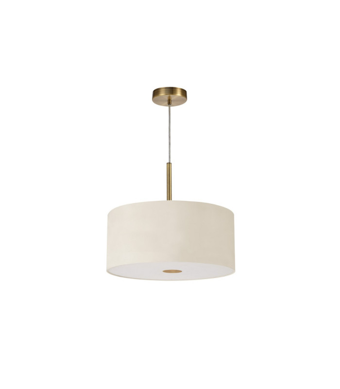 Baymont Antique Brass E27 Single Pendant With 40cm x 18cm Faux Silk Shade Ivory Pearl/White Laminate-5