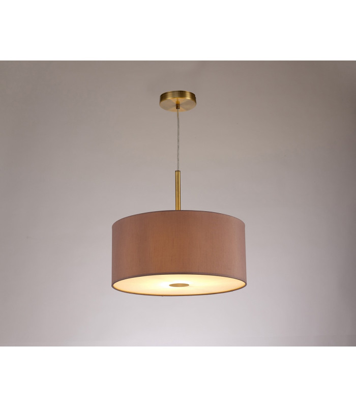 Baymont Antique Brass E27 Single Pendant With 40cm x 18cm Dual Faux Silk Shade Taupe/Halo Gold-2