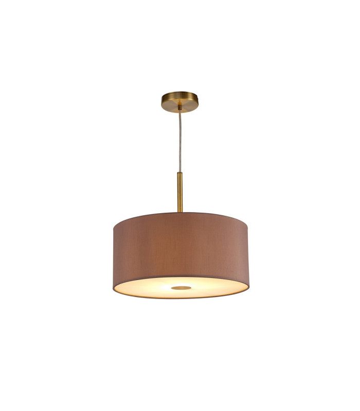 Baymont Antique Brass E27 Single Pendant With 40cm x 18cm Dual Faux Silk Shade Taupe/Halo Gold-4