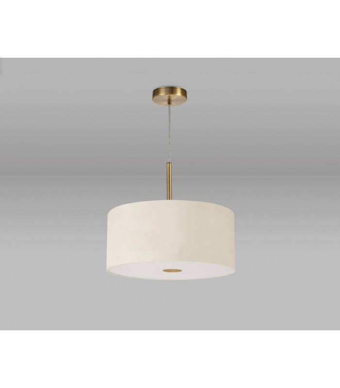 Baymont Antique Brass E27 Single Pendant With 40cm x 18cm Faux Silk Shade Ivory Pearl/White Laminate-14