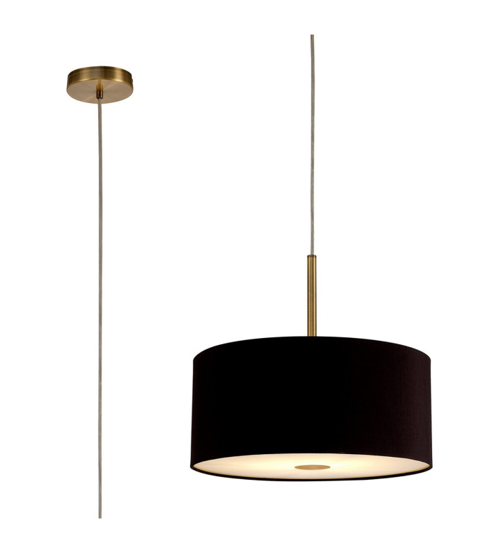 Baymont Antique Brass E27 Single Pendant With 40cm x 18cm Dual Faux Silk Shade Black/Green Olive-1