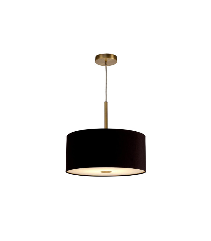 Baymont Antique Brass E27 Single Pendant With 40cm x 18cm Dual Faux Silk Shade Black/Green Olive-4