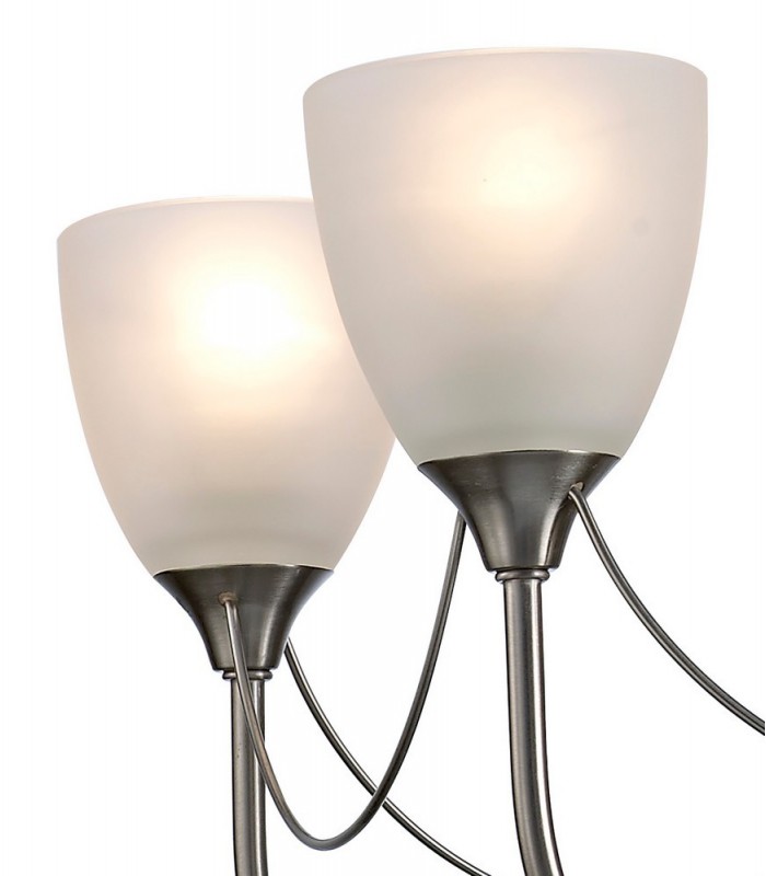 Ceiling 5 Light Ceiling Pendant, Semi Flush Convertible E14 Satin Nickel, Opal Glass - 9
