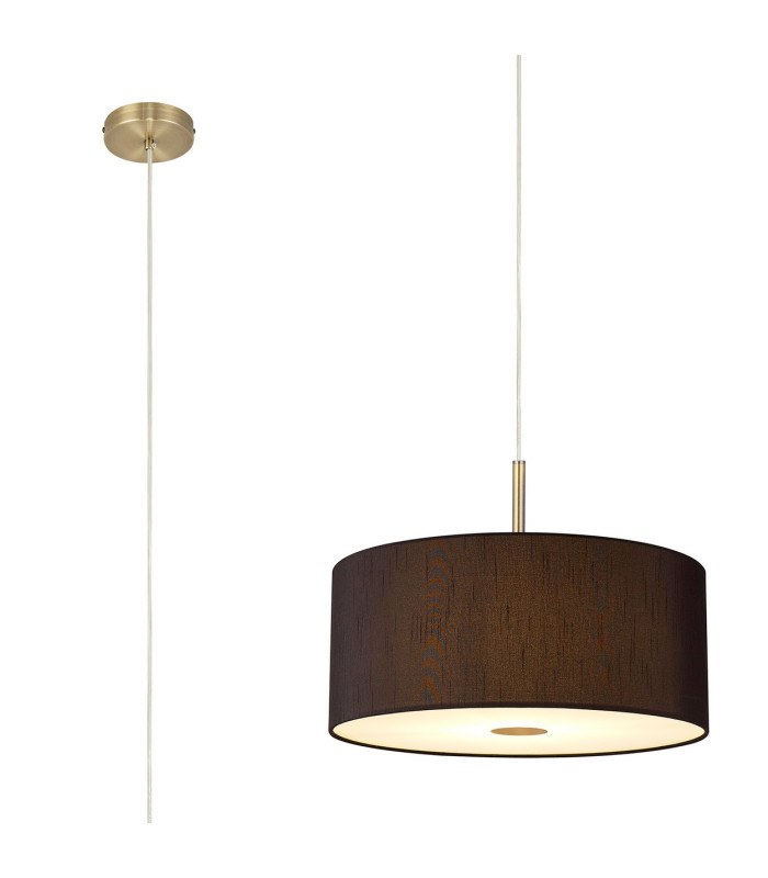 Baymont Antique Brass E27 Single Pendant With 40cm x 18cm Faux Silk Shade Black/White Laminate-1