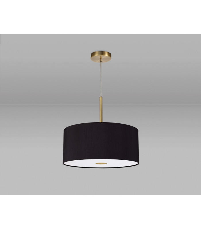 Baymont Antique Brass E27 Single Pendant With 40cm x 18cm Dual Faux Silk Shade Black/Green Olive-14