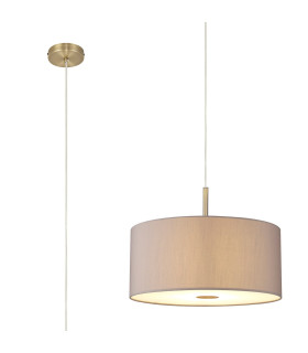 Baymont Antique Brass E27 Single Pendant With 40cm x 18cm Faux Silk Shade Grey/White Laminate-1
