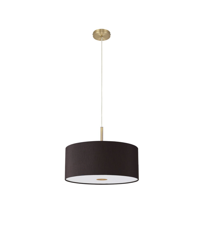 Baymont Antique Brass E27 Single Pendant With 40cm x 18cm Faux Silk Shade Black/White Laminate-5