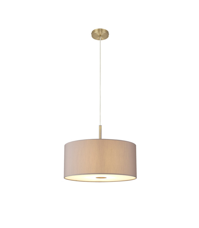 Baymont Antique Brass E27 Single Pendant With 40cm x 18cm Faux Silk Shade Grey/White Laminate-4
