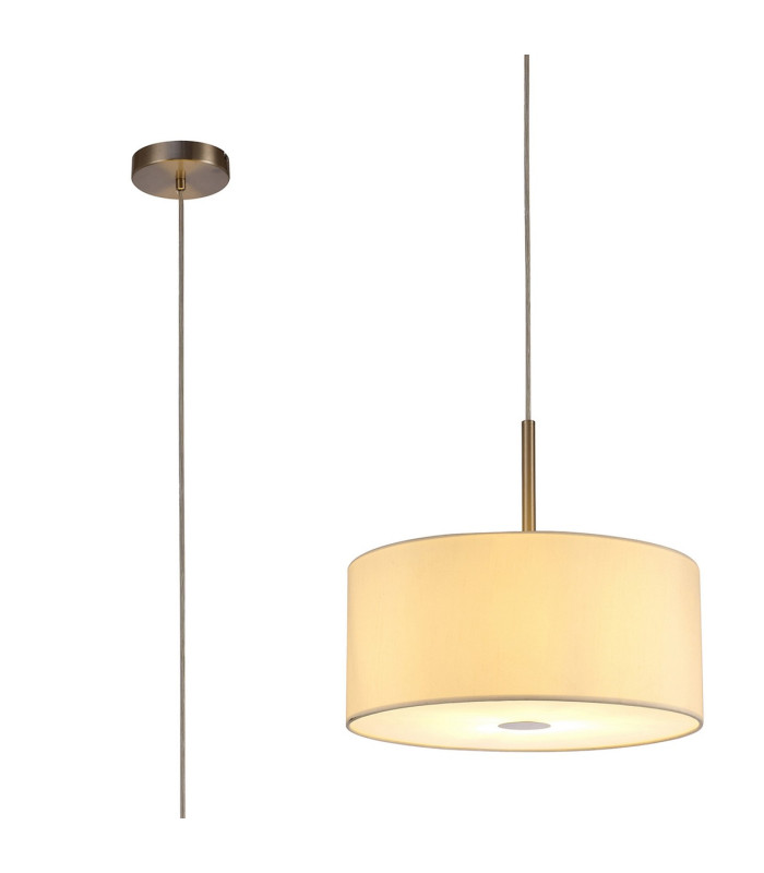 Baymont Satin Nickel E27 Single Pendant With 40cm x 18cm Faux Silk Shade Ivory Pearl/White Laminate-1