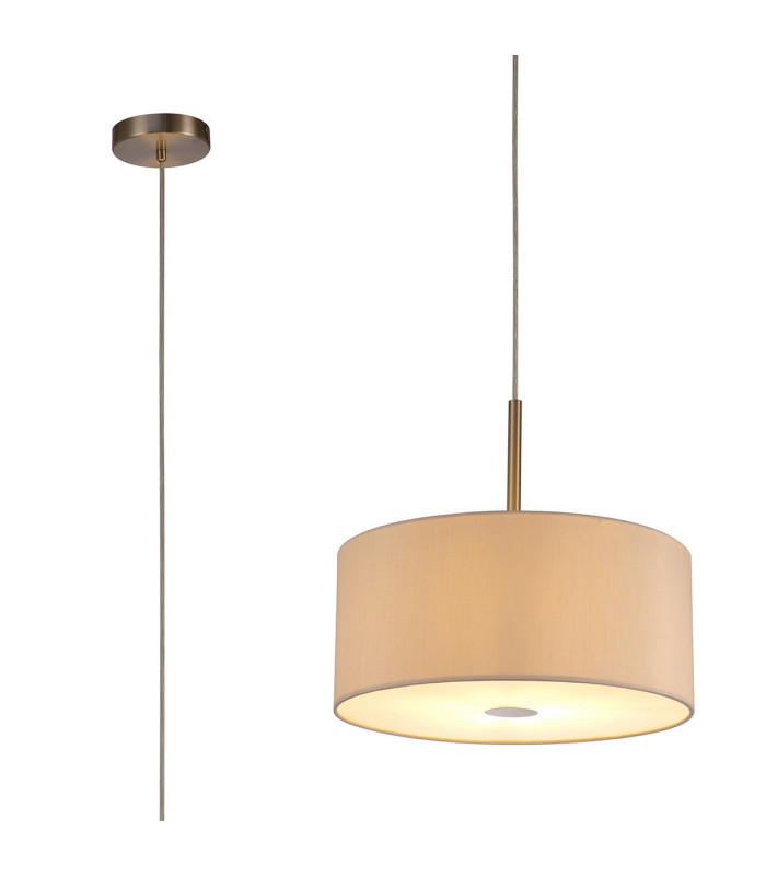 Baymont Satin Nickel E27 Single Pendant With 40cm x 18cm Dual Faux Silk Shade Nude Beige/Moonlight-1
