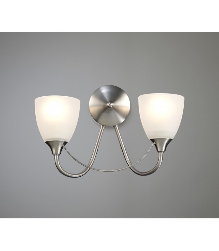 Wall Lamp 2 Light E14 Satin Nickel, Opal Glass - 2