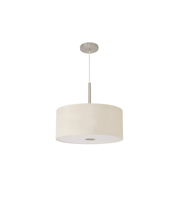 Baymont Satin Nickel E27 Single Pendant With 40cm x 18cm Faux Silk Shade Ivory Pearl/White Laminate-5