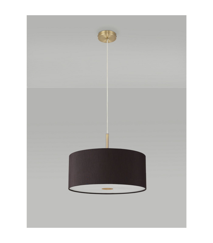 Baymont Antique Brass E27 Single Pendant With 40cm x 18cm Faux Silk Shade Black/White Laminate-14